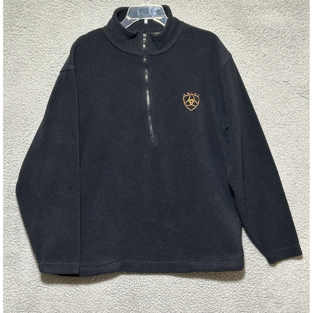 Ariat Fleece Pullover Mens Medium Black 1/4 Zip Sweatshirt Rodeo Cowboy